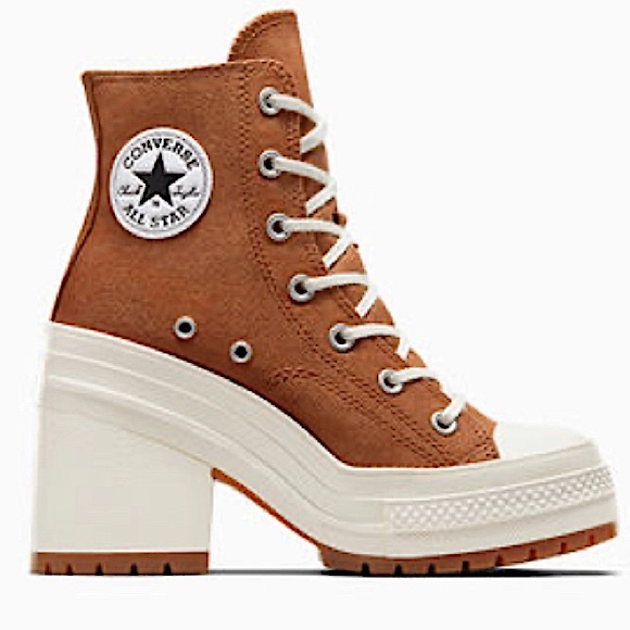 Converse Chuck Sneaker Heels Chunky Size 12 Brown White Fits 12.5 Women - Picture 2 of 8